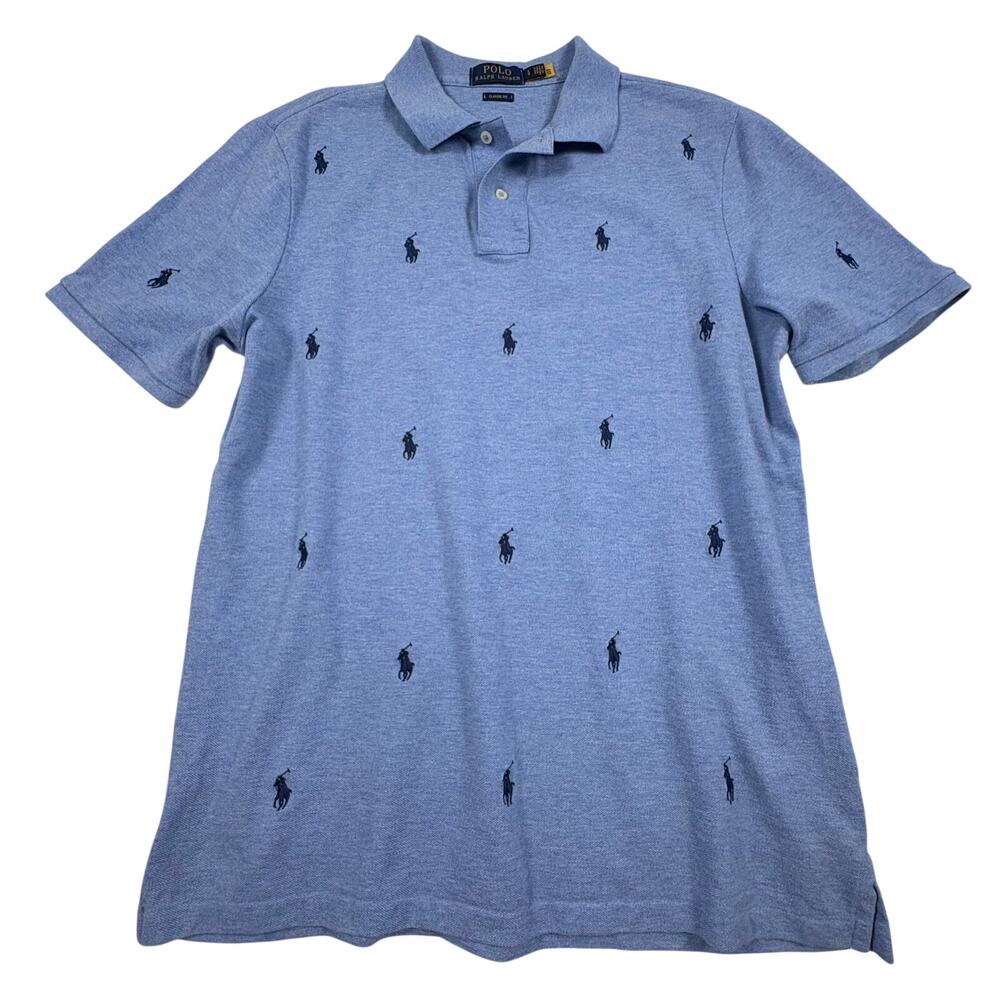 Polo Ralph Lauren Classic Fit Polo Men's L Blue All Over Embroidered Ponies